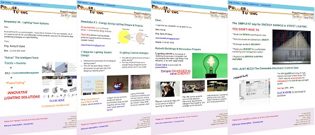newsletters page, including specific subjects for different lighting applications